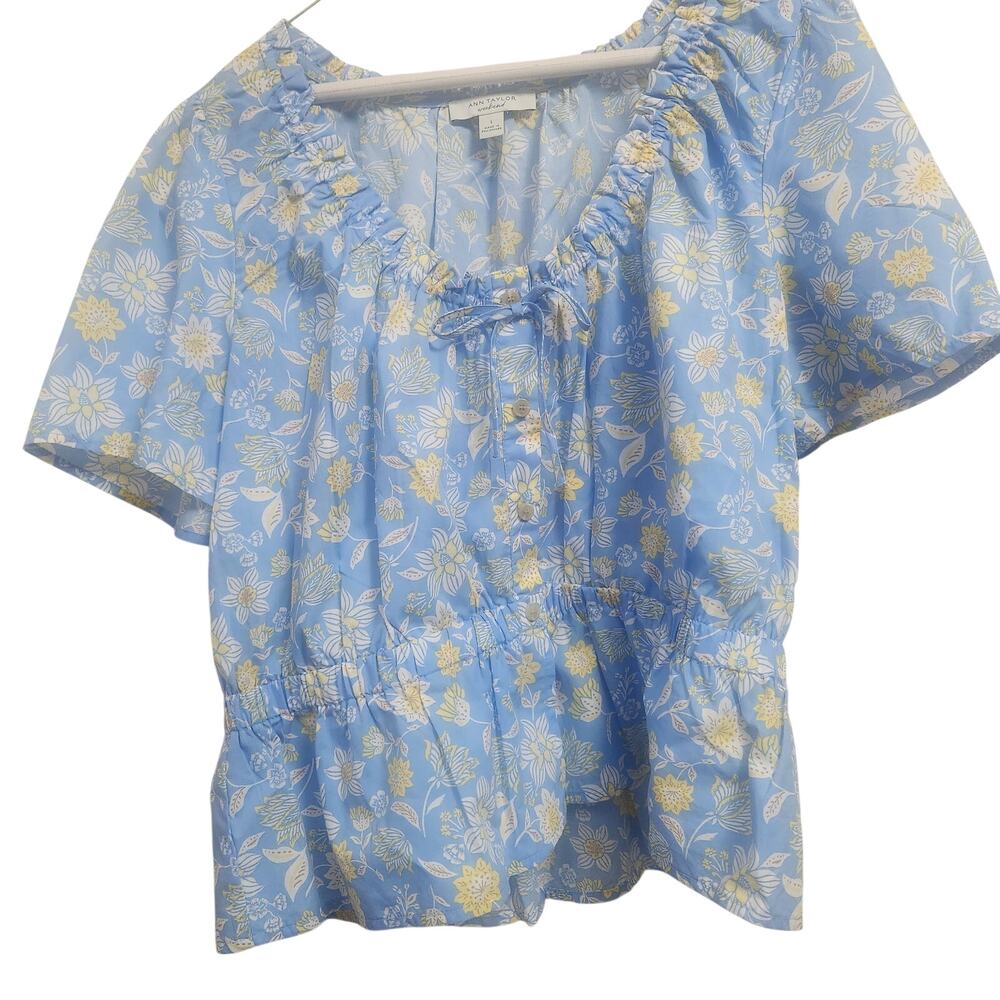 Ann Taylor Weekend Floral Gathered Peplum Blouse - Size L NW